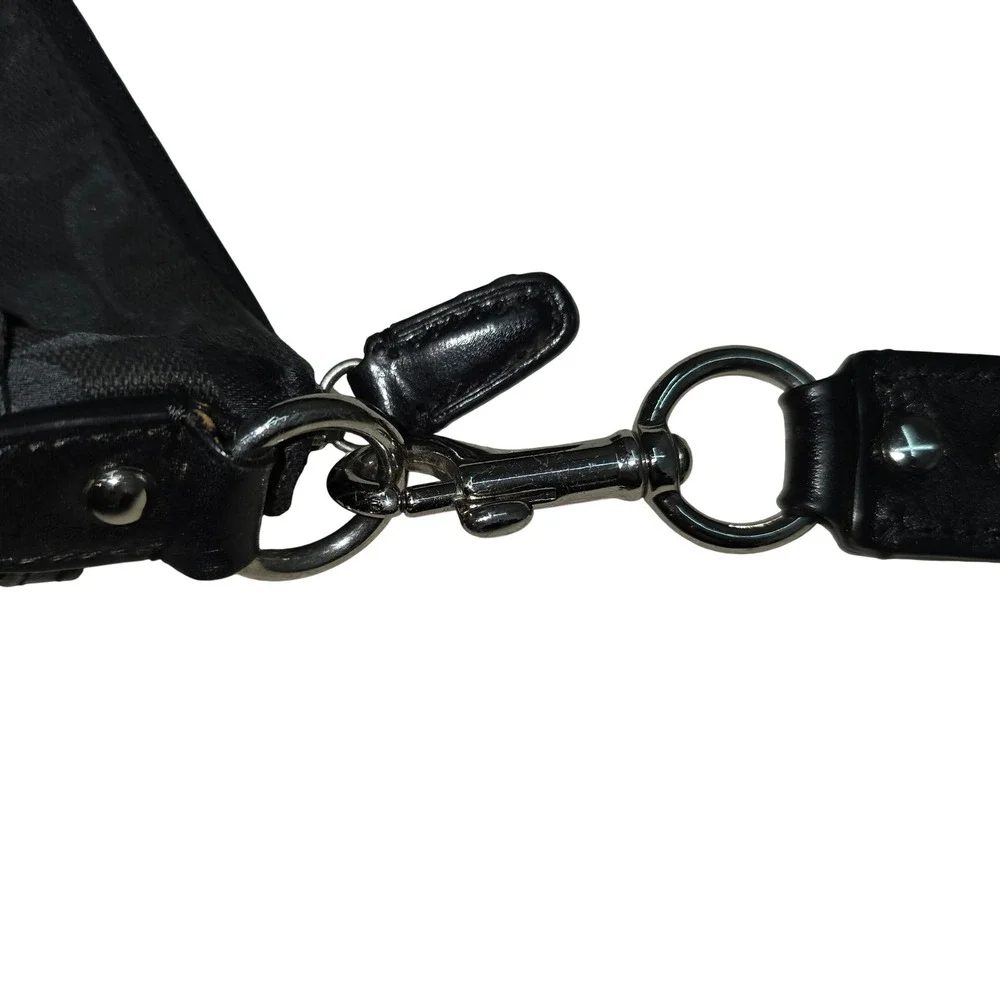 Coach Signature C Black Jacquard Leather Trim Crossbody Bag Messenger